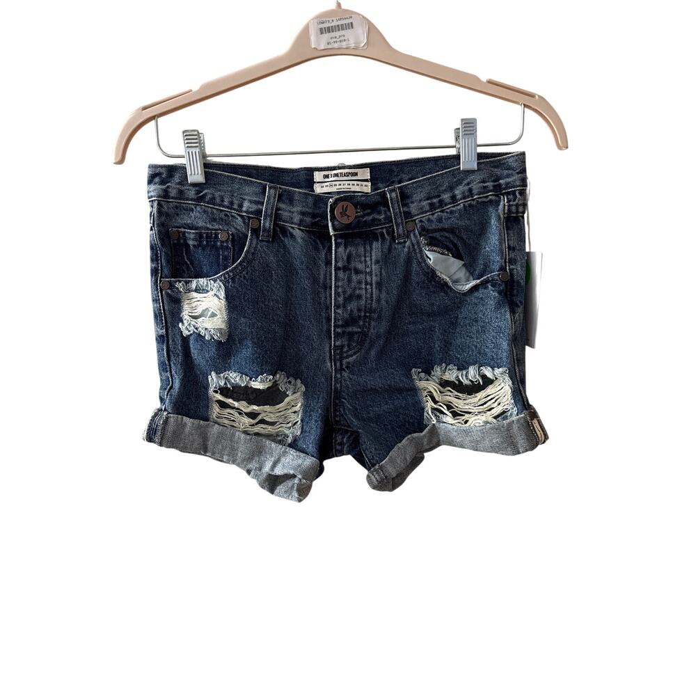 NWT One Teaspoon Sz 24 Blue Ripped Distressed Cuffed Low Waist Denim Jean Shorts